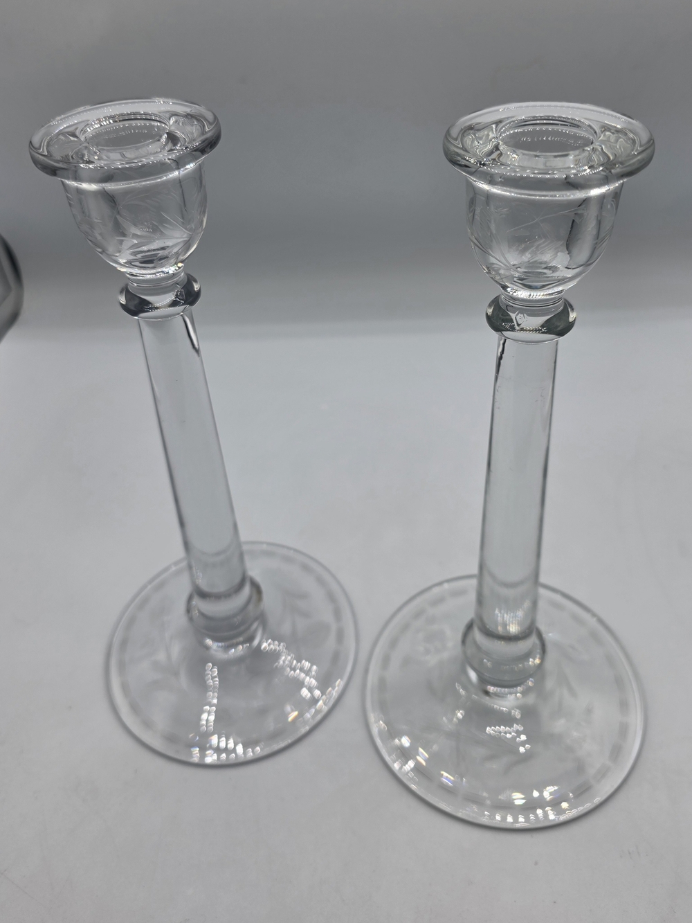 Vintage Etched Glass Candlestick Holders - Set Of 2.